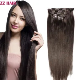 Extension Clip ZZHAIR in extension di capelli umani al 100% 16"24" capelli Remy realizzati a macchina set da 7 pezzi 120g160g testa piena dritta naturale