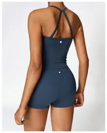 Ll kadın yoga spor takım elbise için iki parçalı set lu bra+kısa seksi sırtsız egzersiz sütyen setleri kolsuz fitness sıradan pantolon yaz ll8519