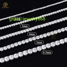 2mm 3mm 4mm 5mm 6.5mm D White Moissanite Diamond Hip Hop Jewelry 925S Silver Tennis Chain Necklace For Men Women