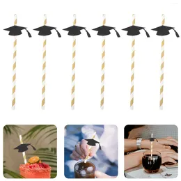 Engångskoppar Straws Creative DIY Chic Trencher Cap Bendable Cup Drinking for Graduation Party (Black 12st)