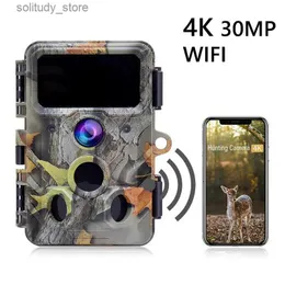 ハンティングトレイルカメラ4Kハンティングカメラ30MP UHD WiFi赤外線バージョントレイルフォトカメラ野生生物監視用防水IP66 Q240321