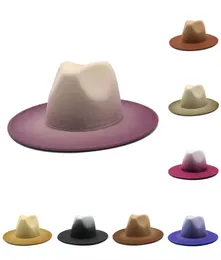 Cappello Fedora in feltro di lana finta INS tinto in cravatta a 8 colori 2 cappelli jazz con tesa di colore diverso per donna uomo 2278 V23558090