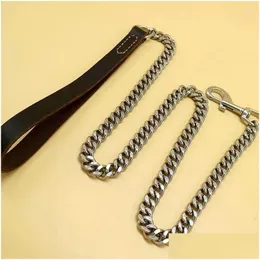 Dog Collars LEASHESS 1.2M Cowe Steel Chain Traction Rope Supplesステンレス中程度の大きな金色の髪の馬のドロップ配達ホームガーデンots94