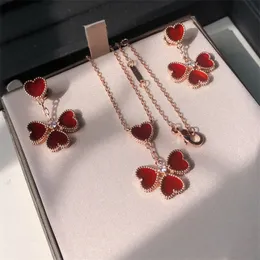 Romantic classic diamond designer necklace earrings jewelry set gorgeous red heart shape necklaces high end sense shine versatile necklace socialite zl179 I4