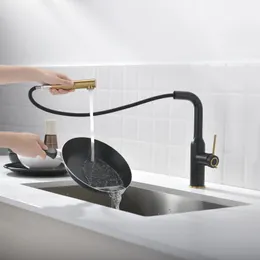 Bathroom Sink Faucets 1 Set Golden Single Handle Black Body Drawn And Cold Kitchen Faucet 304 Stainless Steel