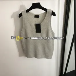 Sexy Strick-Tanktop, Designer-Metall-Logo, ziert Strickweste, Sommer, weiche, atmungsaktive Strick-Tops, kurzes Strick-Unterhemd