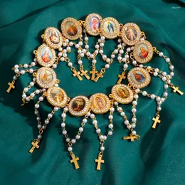 Brooches Catholic Pearl Brooch Religious Cross Rosary Cufflinks Beaded Lapel Pin