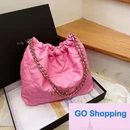 High-end American Bag Tote Bag Oil Wax Leather Large Capacity Chain Shopping Diamond Pattern Dxbro