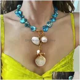 Pendant Necklaces Natural Stone Blue Turquoise Beaded Freshwater Pearl Mtilayer Wrap Braided Handmade Jewelry Wholesale Drop Delivery Dhqyb