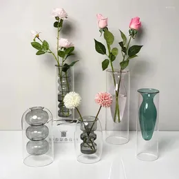 Vasos modernos dupla camada de vidro hidroponia vaso de flores recipiente transparente arranjo fersh decoração de casa ornamento artware