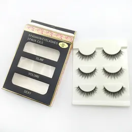 3D-02 naturlig smal stil 3D falska ögonfransar fashionabla naken makeup handgjorda ögonfrans tre par set