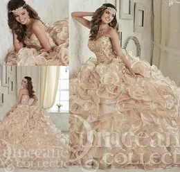 2020 Luxuriöse Champagner-Stickerei-Kristalle Ballkleid Quinceanera-Kleider bodenlang Vestidos De 15 Anos Sweet 16 Dresses8168506