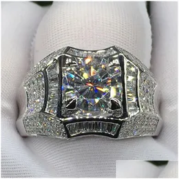 Solitaire Ring Lüks Erkek 1CT Lab Diamond CZ 925 Sterling Sier Engagement Wedding Band Rings Erkekler için Taşlar Partisi Bijou Drop Del Otfpa