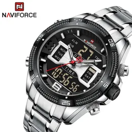 Naviforce marca relógios masculinos de aço inoxidável casual esporte display lcd analógico digital quartzo relógios pulso reloj hombre 2023