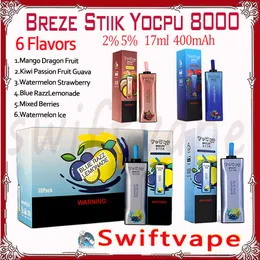 Original Breze Stiik Yocup 8000 Puff Einweg-E-Zigarette 400 mAh wiederaufladbarer Akku 6 Geschmacksrichtungen 17 ml 2 % 5 % 8k Puffs Vapes Pen