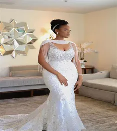 Skräddarsydd sjöjungfrun Wedding Dreses med Wrap Beading Crystal Lace Appliced ​​Sexig Spaghetti Wedding Dress South African 20196304297