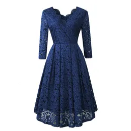 2018 Autumn/Winter New High Quality Cross Double V-Neck Large Swing Lace Dress 230927