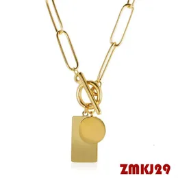 Pendant Necklaces Fashion Rectangle Round Disc Necklace Stainless Steel Paperclip Chain OT Buckle Choker for Women Couple Charm Jewelry 1868 8032 6830