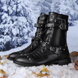 Boots 2023 Spring New Men Boots Boots Black Black Motorcycle Boots Street Style Male High Boots Удобное скольжение на повседневной обуви