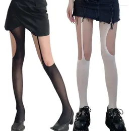 Meias femininas gótico assimétrico meia-calça cor sólida sexy oco para fora irregular suspender liga collants ondulação buraco meias 37jb