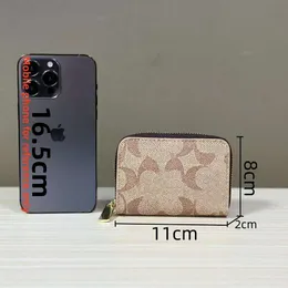 Designer curto feminino zíper carteira de couro marrom titular do cartão de negócios curto mini carteira com vários slots de cartão 3211