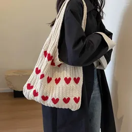 Drawstring Shopper Påsar för kvinnor Trend 2024 Cross Body Tote broderied Heart Sticked Women's Shoulder Bag Korean Luxury Designer