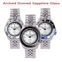 Wristwatches Domed Sapphire Glass SKX Mod Mechanical Steel Watch Men S NH36 Movt Ceramic Insert White SUB Dial 200m Diver Clock 3.8 Crown