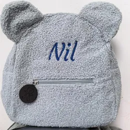 Backpack Personalized Name Winter Cute Bear Ear Backpacks Custom Embroidery Text Kids Kindergarten Book Bags Outdoor Plush Snack