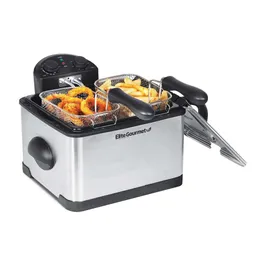 Elite Gourmet EDF-401T Electric Immersion Fryer 3バスケット、1700ワット、タイマー制御、調整可能な温度、観測窓の臭気フリーフィルター付きの蓋、