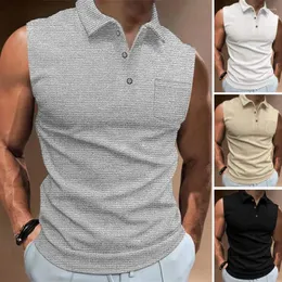 Men's Tank Tops Lapel Buttons Neckline Sleeveless Men Pocket Slim Fit Moisture Wicking Thin Summer Solid Color Bodybuilding Vest Sportwear