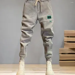 Pantaloni da uomo Pantaloni elastici in vita con lacci Coulisse in peluche spesso con tasche alla caviglia Dettaglio distintivo patchwork Accogliente per gli uomini