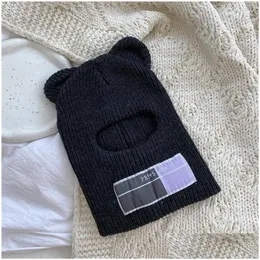 Beanie/Skull Caps Beanie Skl Bear Ears Clava Ladies 1 Hole Ski Mask Handmade Cloghet Fl Face Hat Drop Delivery Fashion Accessories Hat Dhjv2