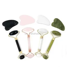 Massageador facial verde rosa jade rolo massageador facial pedra natural perda de peso elevador ferramenta de massagem facial usada para queixo e pescoço beleza ferramenta de cuidados com a pele 240321