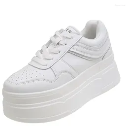 Casual Shoes 2024 Autumn Women High Platform 8cm Bekväma chunky sneakers andningsbara läderkilar Sport pappa kvinna