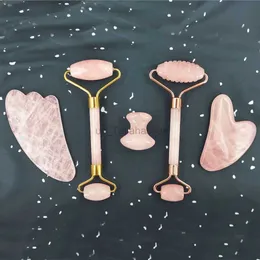 Face Massager Natural Rose Quartz Set med True Water Tank Scraper Jade Guasha Board Machine Facial Massage Roller 240322