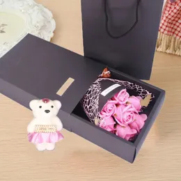 Упаковочная коробка для декоративных цветов, 7 роз, мыльный букет, лента, бант, искусственный подарок с куколкой-медведем, имитация комплекта