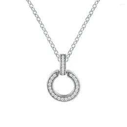 Kedjor Double Circle Pendant Halsband 925 Sterling Silver Neckor för kvinnor Kvinna Original smycken DIY Gift Colgantes krage