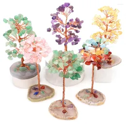 Figurine decorative Albero della ricchezza fortunato Filo di rame Avvolgimento Cristallo naturale Quarzo Ghiaia Pietra Agata Base Guarigione Feng Shui Ornamenti Casa