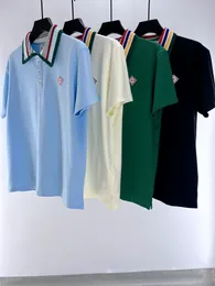 Mężczyźni luksusowe solidne kolory męskie koszule sportowe koszulki lapelowe wysokiej jakości hafty casablana męskie sportowe sportowe topy męskie