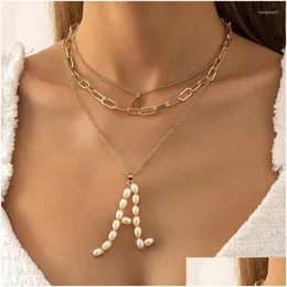 Kedjor Fashion Imitation Pearl Initial A Womens Pendant Halsband Mtilayer Chain Gold Metal Letter Jewelry Gift Drop Delivery Halsband DHFPH