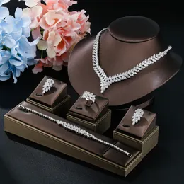 Wedding Jewelry Sets Janekelly 4pcs Bridal Zirconia Full Jewelry Sets For Women Party Luxury Dubai Nigeria CZ Crystal Wedding Jewelry Sets 230518