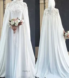 Biała muzułmańska suknia ślubna 2023 Islamskie eleganckie czapki koronkowe zamek ślubny suknie ślubne długie rękawie Dubai Arabic Bride Vestido de noiva casamento