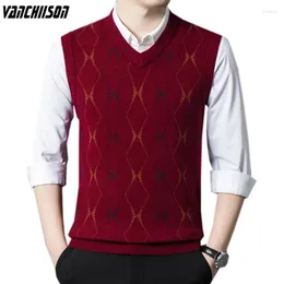 Men's Vests Men Wool Knit Tank Vest Sleeveless Sweater Jumpers Plus Size 100kg Thick For Autumn Winter Basic V Neck Print Retro 00297