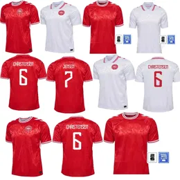 Nova seleção da camisa de futebol da Dinamarca Eriksen Dolberg Jensen Christensen 24 25 Camisa de futebol Homem Kit Full Set Red Away Men White Men Uniform