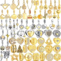 Lose Edelsteine passen zu Original-Charms-Armbändern, Damenschmuck, goldener Herzflügel, Stammbaum, einfacher hohler Anhänger, 925er Silber, feine Perlen