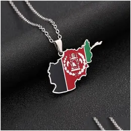 Pendant Necklaces Afghanistan Map Flag Necklace Stainless Steel Gold/Sier Color Afghan Jewelry For Women Men Girl Drop Delivery Pendan Otz75