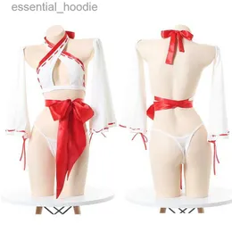 cosplay Anime Costumes Japanese anime Miko Cosplay kimono lingerie set sexy womens suspender Criss Cross bikini red Boknot bandage pajamas straight boatC24321