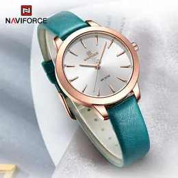 Naviforce Top Brand Watches For Ladies Casual Fashion Original äkta läderband Kvinnor armbandsur Waterproof Reloj Mujer 240318