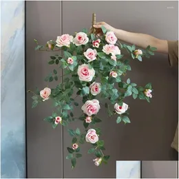 Fiori decorativi Ghirlande Decor Simation Seta Ruyi Rose Appeso a parete Fiore artificiale Decorazione Torio Bianco Rosa Rosa Goccia Delive Otuv7