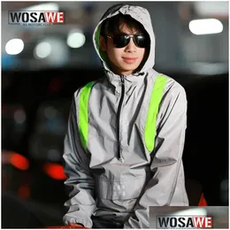 Motorcykelkläder Wosawe FL Reflective Jacket Men / Women Windbreaker Jackets Hooded Hip-Hop Streetwear Night Zipper Coats Jacke Drop Otuqq